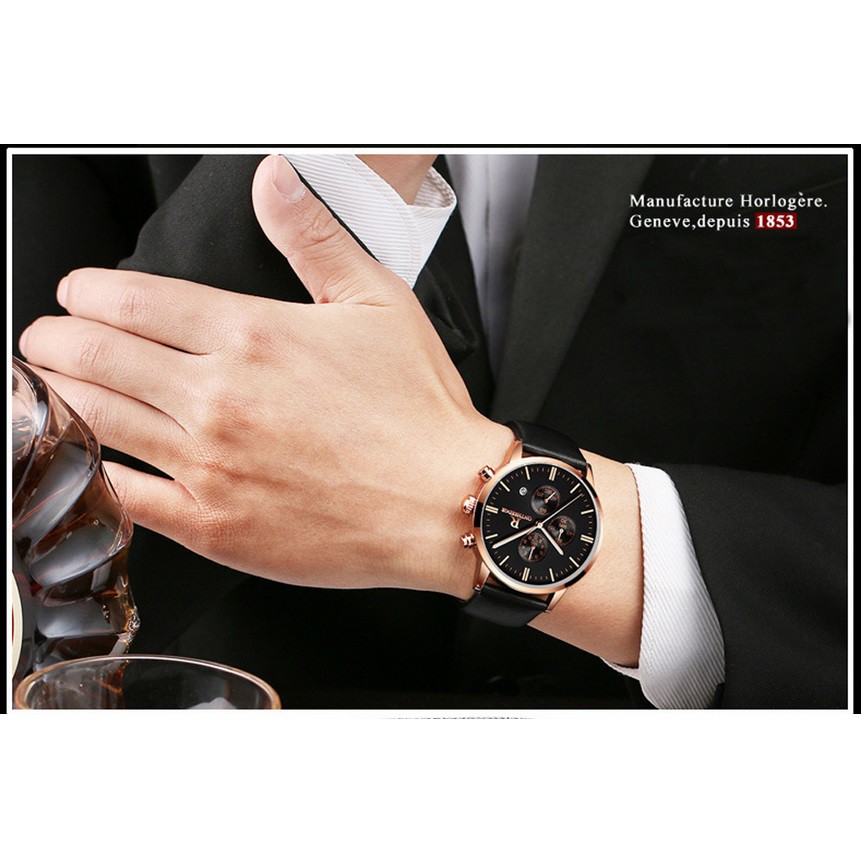 Đồng hồ nam dây da 6 kim Ontheedge 018 fullbox