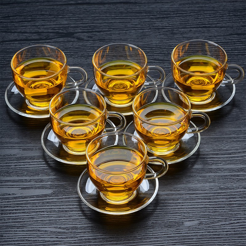 Bộ 6 Chén Trà Thủy Tinh Tròn Có Quai  - GIAO NGAY TRONG NGÀY