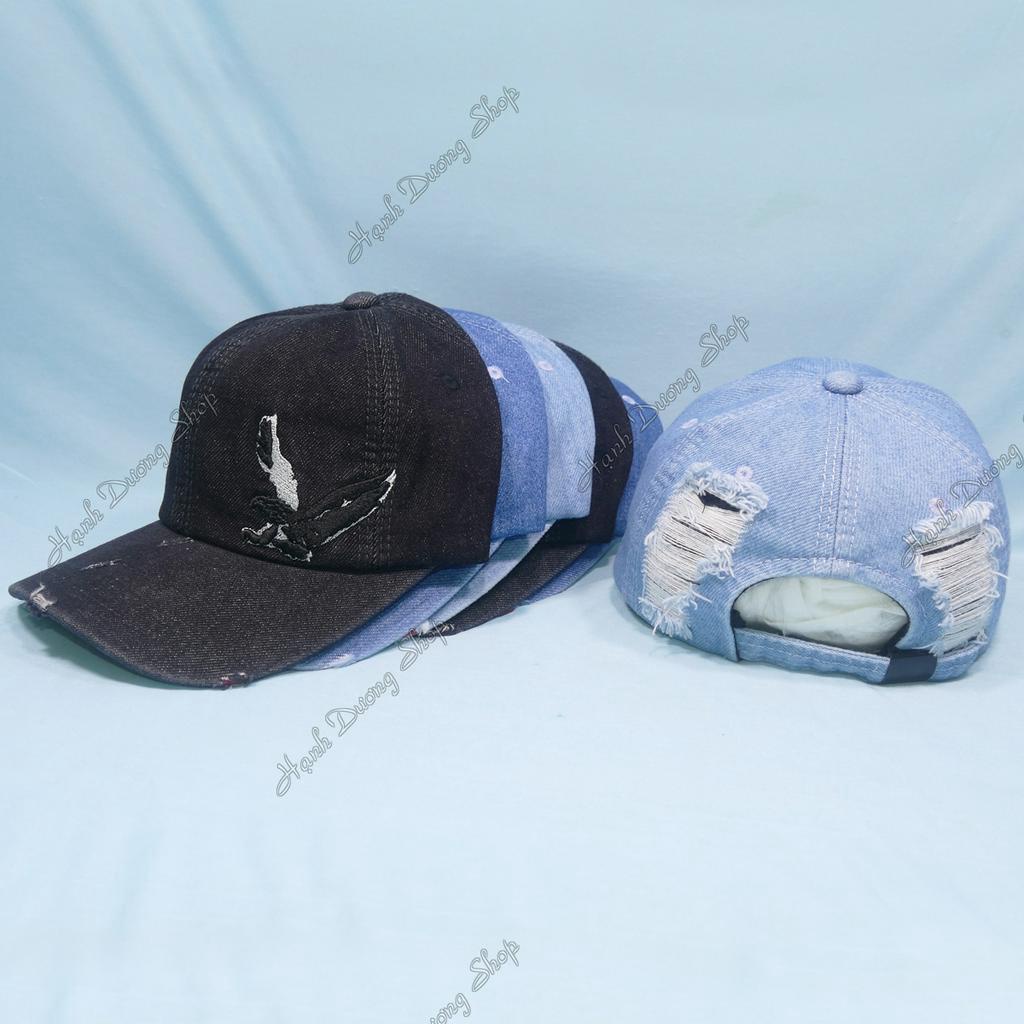 Nón kết jean nam nữ rách bụi, vải jean bền đẹp, dễ dàng điều chỉnh size, khóa gài cứng cáp, sang trọng