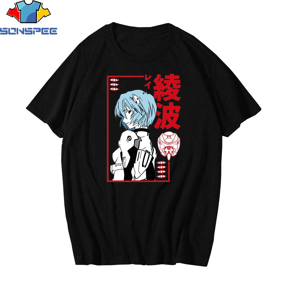 Áo Thun Đen Cổ Tròn In Hình Sonspee Evangelion Vui Nhộn Phong Cách Harajuku Thời Trang Mùa Hè Cho Nam Và Nữ