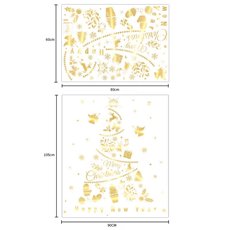 Decal trang trí Noel - Thông Phụ Kiện ánh vàng cao cấp