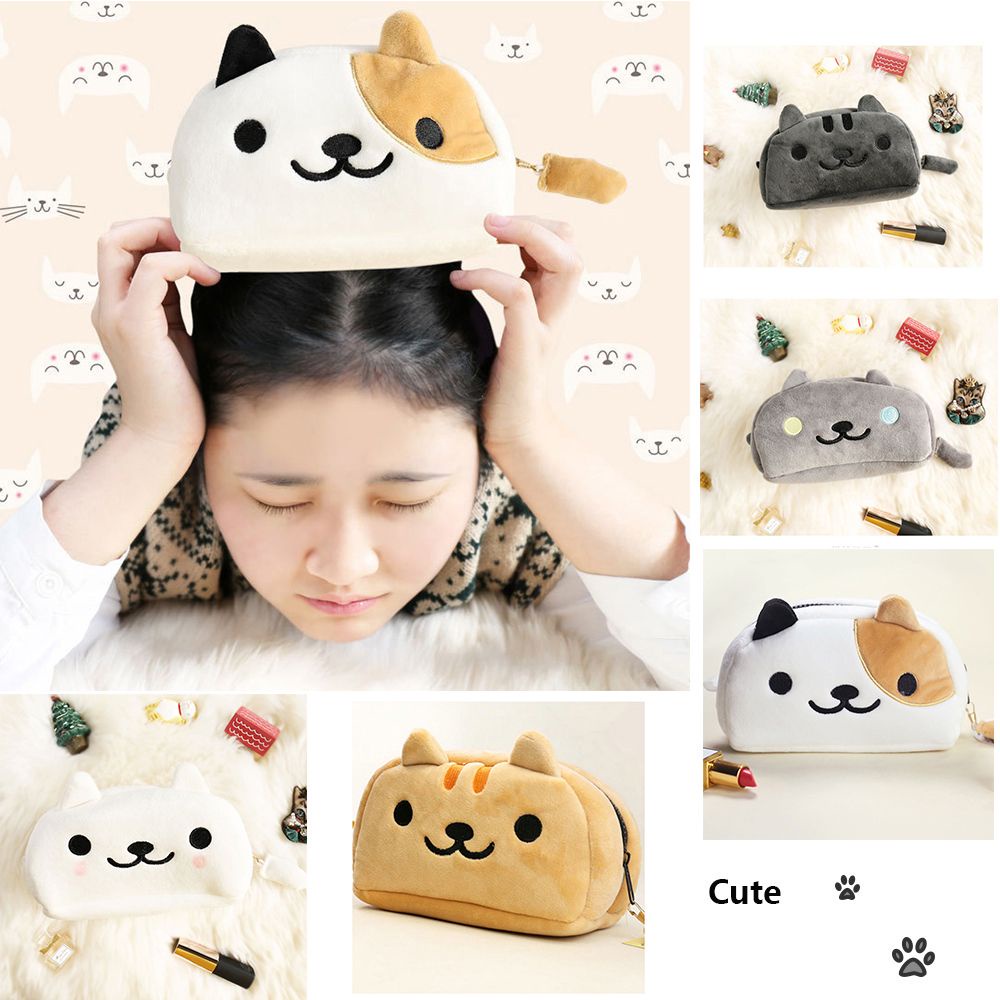 Túi đựng bút / đồ trang điểm sức chứa lớn hình mèo dễ thương cho nữ