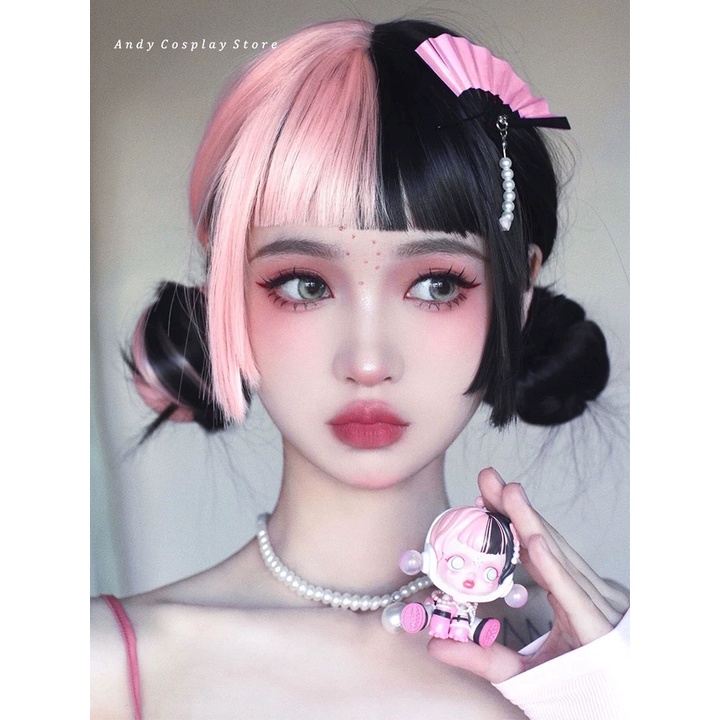 Wig teen/ tóc giả đen hồng Strawberry Muffins Alice Garden