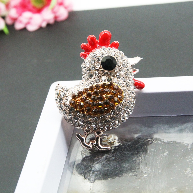 Cute chicken brooch high grade diamond animal brooches pin woman party decoration