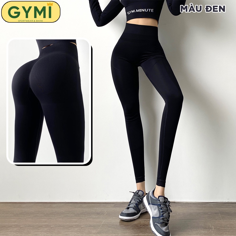 Quần tập gym yoga nữ chun mông GYMI QD39 dáng legging thể thao chất dệt co giãn vân ẩn ống quần MITAOGIRL