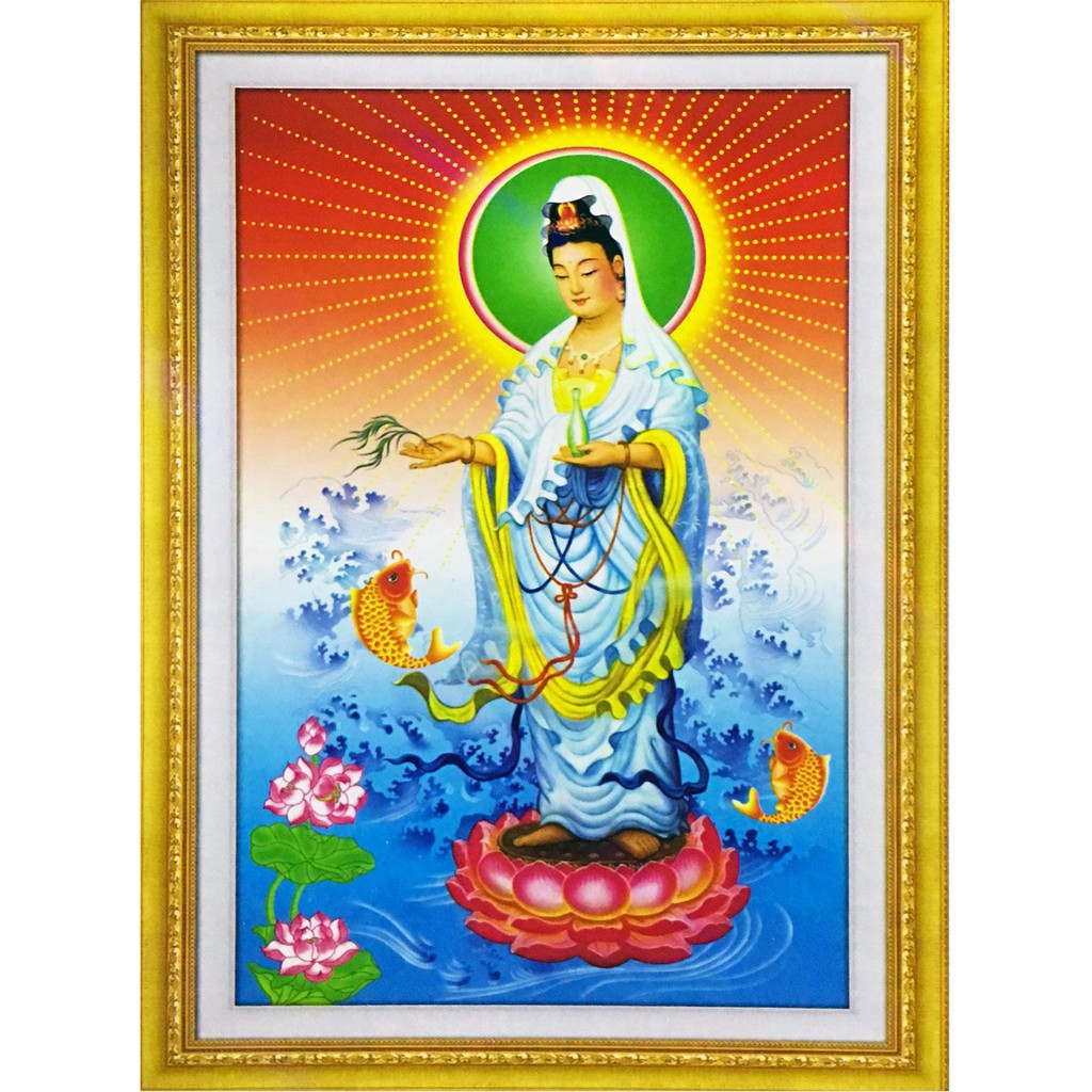 Tranh gắn đá toàn bộ - Tranh Phật Quan Âm