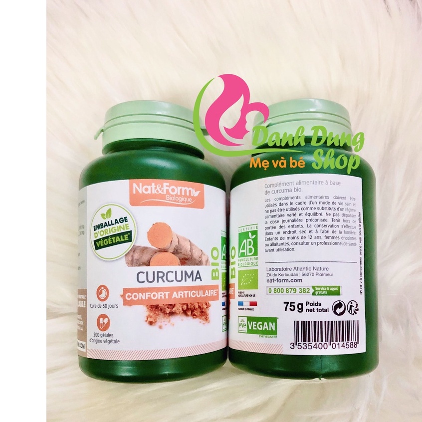 Tinh bột Nghệ hữu cơ Nat &amp; Form của Pháp 200 viên