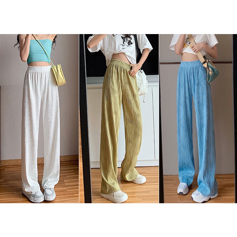 Quần dài IELGY dáng rộng mỏng lưng cao thời trang tùy chọn màu sắc dành cho nữ