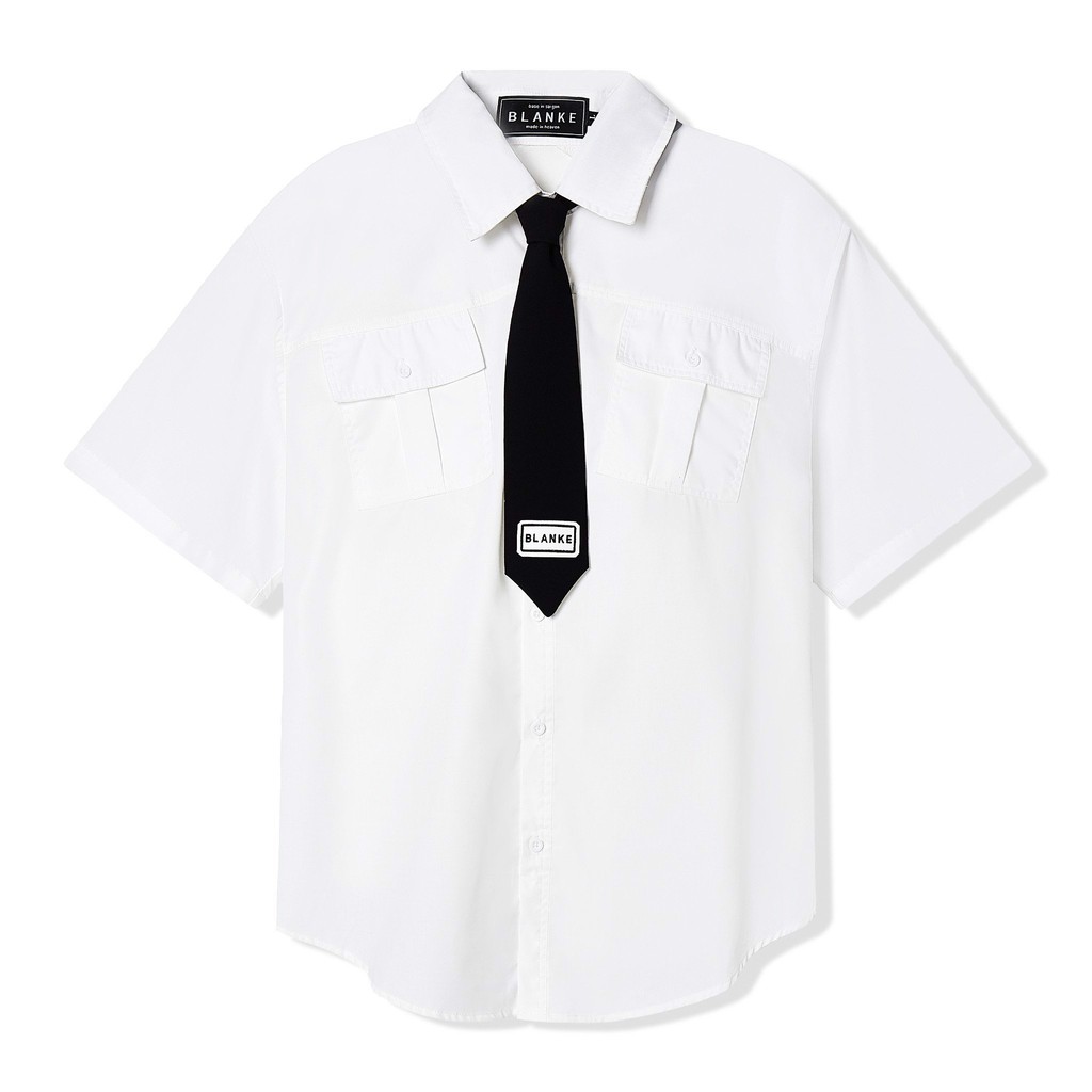 BLANKESPACE Áo Sơ Mi Tay Độn Blanke Signa Shirt Vải Kaki Kèm Caravat Tháo Rời Thời Trang Nam Nữ Unisex