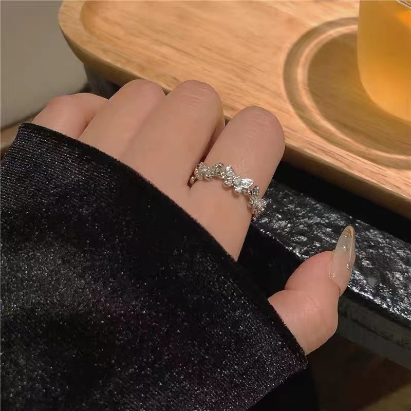 Nhẫn Mở Hình Bướm Đính Đá Zircon Phong Cách Hàn Quốc