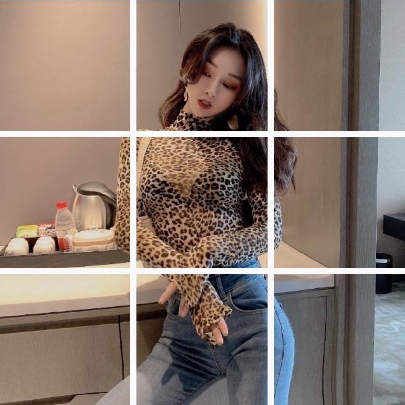 Áo thun siêu mỏng, nhìn xuyên thấu body sexy in họa tiết da báo sang chảnh