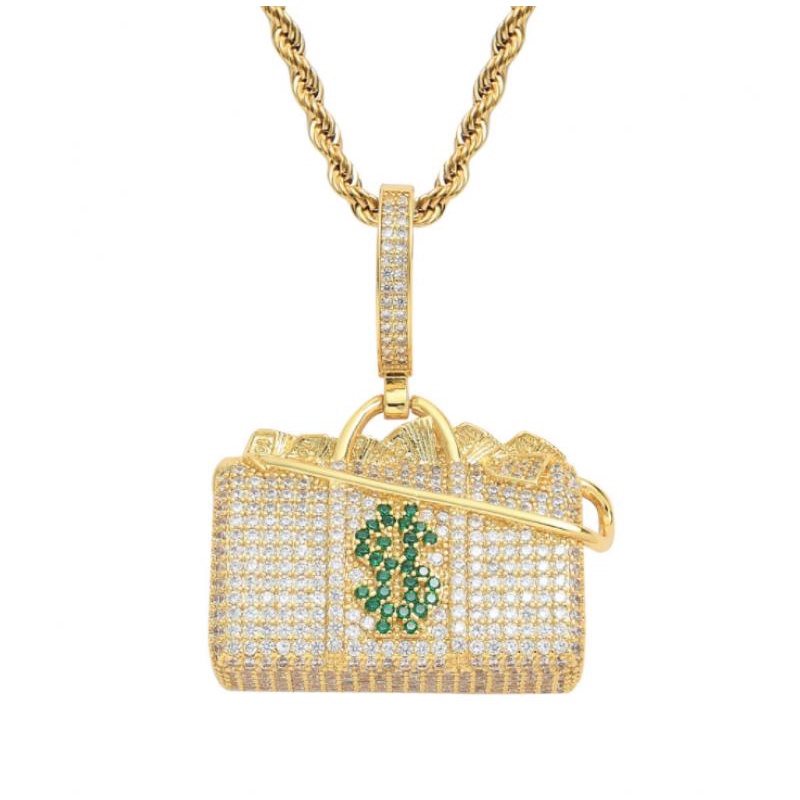 Vòng cổ Mặt Hình Túi Tiền Đô La Đính Đá Zircon Phong Cách Hip Hop Thời Trang