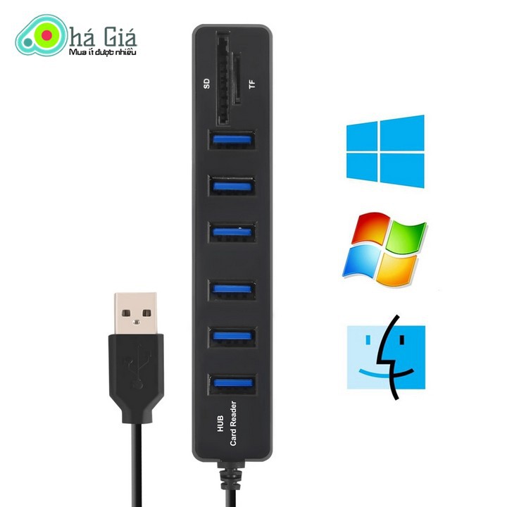 Hub 6 Cổng USB 3.0 Kiêm Đầu Đọc Thẻ Nhớ 2n1 - Bộ Chia Cổng USB 3.0