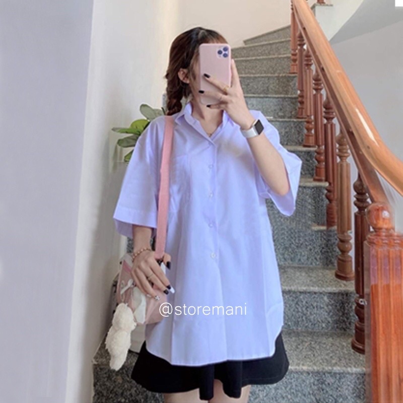 Áo Sơ Mi Màu Trắng Xanh Hàng Đẹp Form Rộng Mặc Thoải Mái