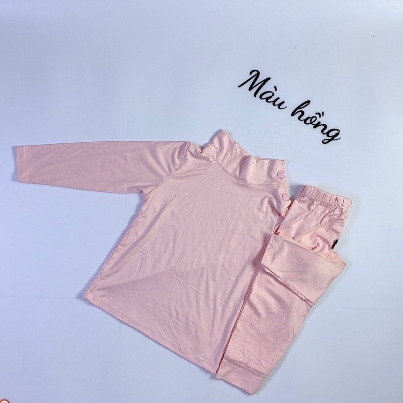 Bộ Quần Áo Thun Lạnh Dài Tay Thu Đông Kwoo Cổ Cao 3 Phân Cúc Cài Cổ Cho Bé