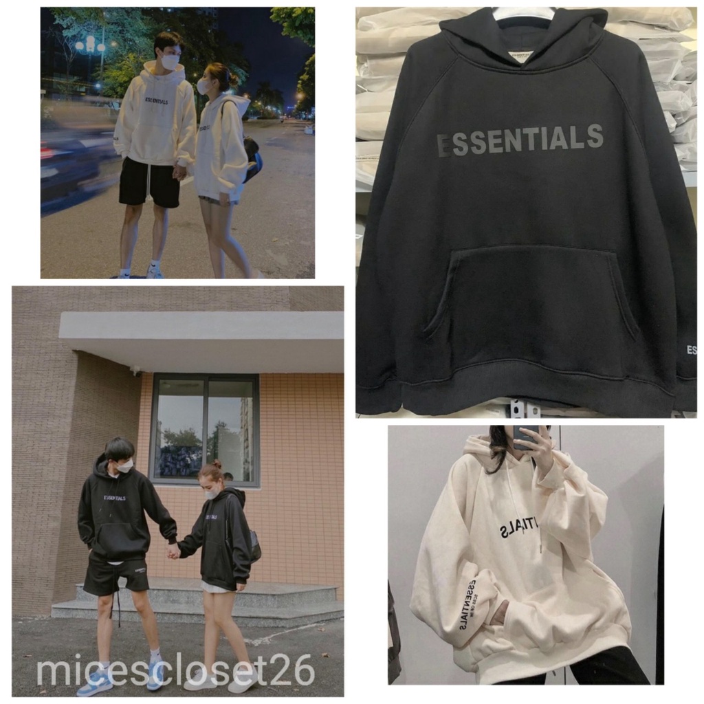 [Hot Hit] Áo hoodie nam nữ. Áo nỉ hoodie ESSENTIALS có mũ form rộng kiểu dáng unisex 2 màu Đen/Be