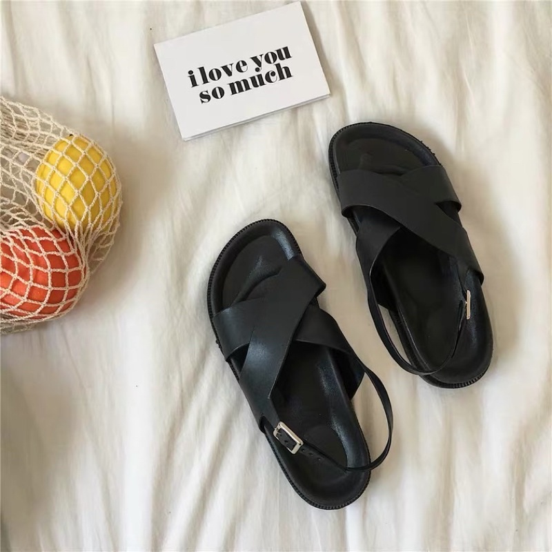 Sandal ulzzang 2 quai ngang bản to (sẵn hàng có ảnh thật phía sau)
