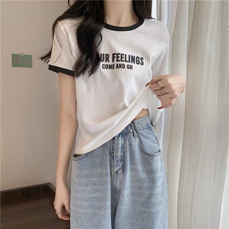 Áo Thun Cotton Cổ Tròn Ngắn Tay Phong Cách Hàn Quốc Cho Nữ JL-TX-441