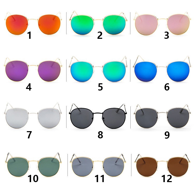 Kính mát tráng gương gọng kim loại hình tròn thời trang harajuku