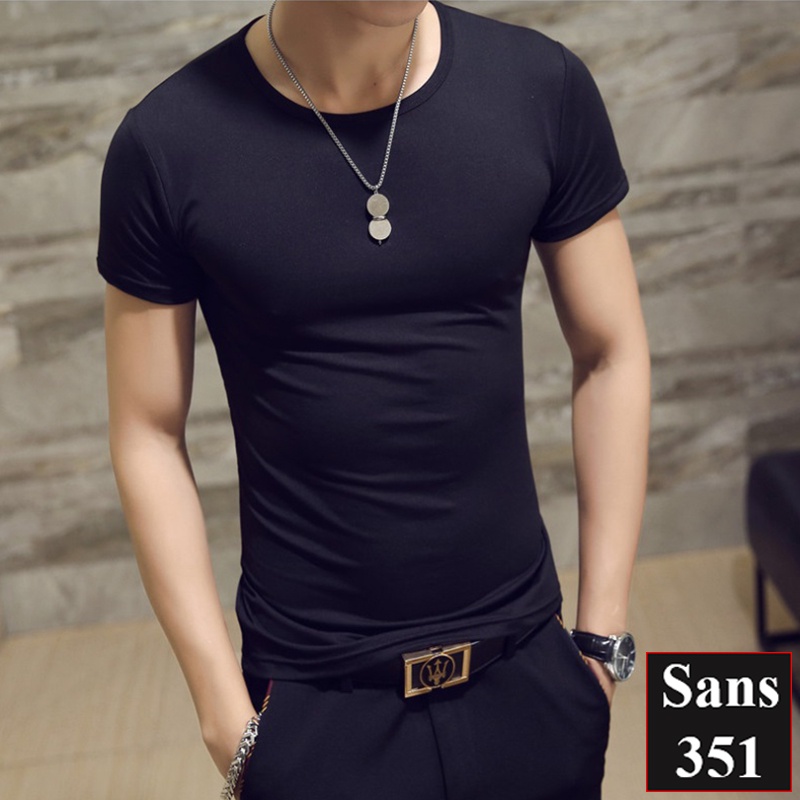 Áo thun nam cổ tròn tim body Sans351 nhẹ mỏng mát co giãn cộc tay ngắn trơn đẹp basic rẻ đen trắng xanh than trẻ trung