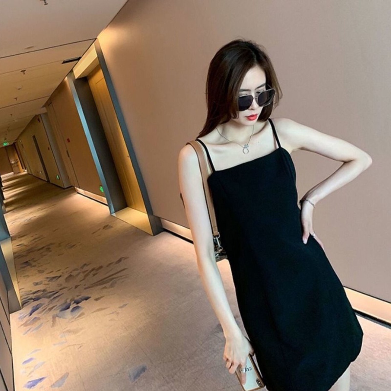 Đầm IELGY hai dây mỏng màu trơn phong cách Hàn Quốc đơn giản thời trang mùa hè dành cho nữ