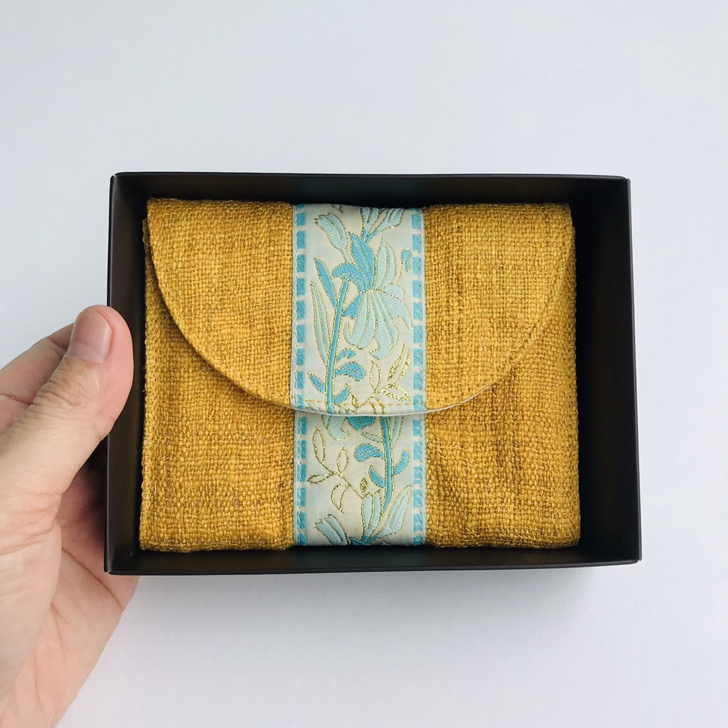 Bộ balo dây rút ví vàng rực rỡ YME độc đáo vải chống thấm 2 lớp ví Hem dệt Handmade BLHEMV