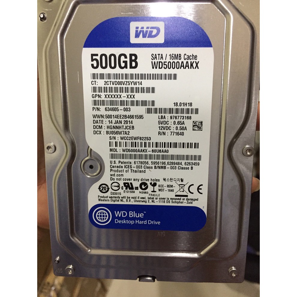 Ổ cứng HDD 500GB Western Blue - Tặng cáp sata 3.0 - Hàng nhập khẩu tháo máy đồng bộ mới 98% - Bảo hành 1T