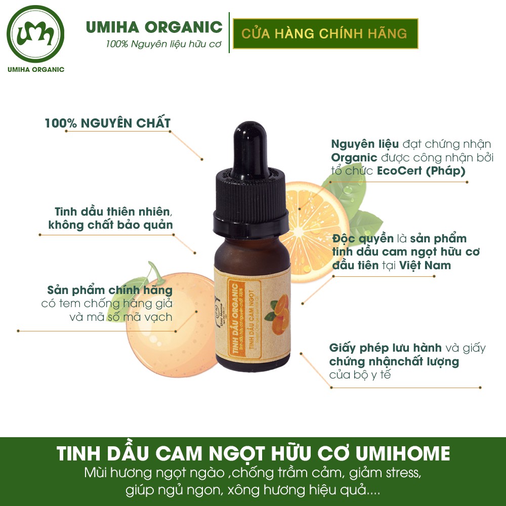 Tinh dầu Cam Ngọt hữu cơ UMIHA nguyên chất | Orange Essential Oil 100% Organic 10ml