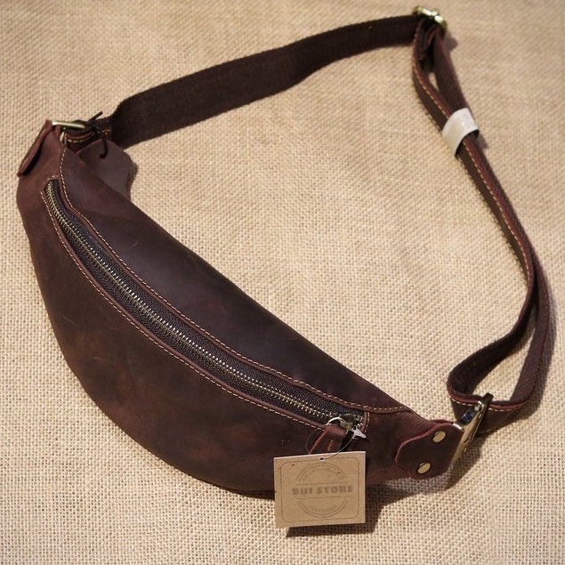 Túi đeo chéo nam nữ da thật, Túi Slingbag đeo trước ngực chất liệu da bò sản xuất thủ công khâu tay Handmade