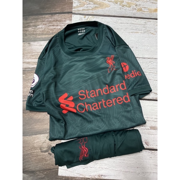 Set Bộ quần áo thể thao bóng đá nam nữ vải thun thái clb liverpool màu xanh rêu 2022 2023