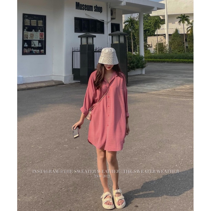 Váy Sơ Mi Nữ Cao Cấp from rộng dáng Suông kẻ đuôi tôm, Đầm nữ xinh dáng dài mặc đi chơi phong cách Hàn Quốc 2022