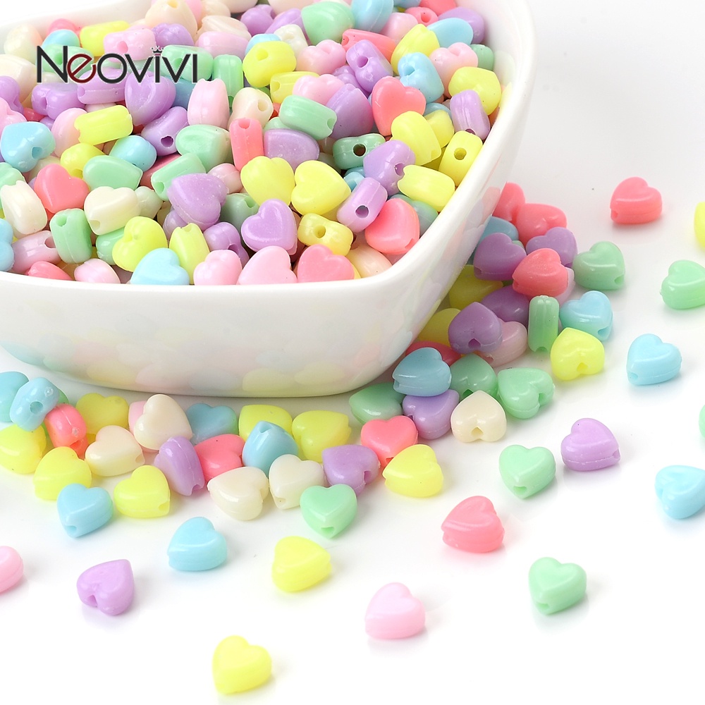 Set 100 Hạt Xỏ Lỗ Hình Trái Tim Màu Sắc Kẹo Ngọt 6mm Dùng Để Làm Đồ Trang Sức Thủ Công