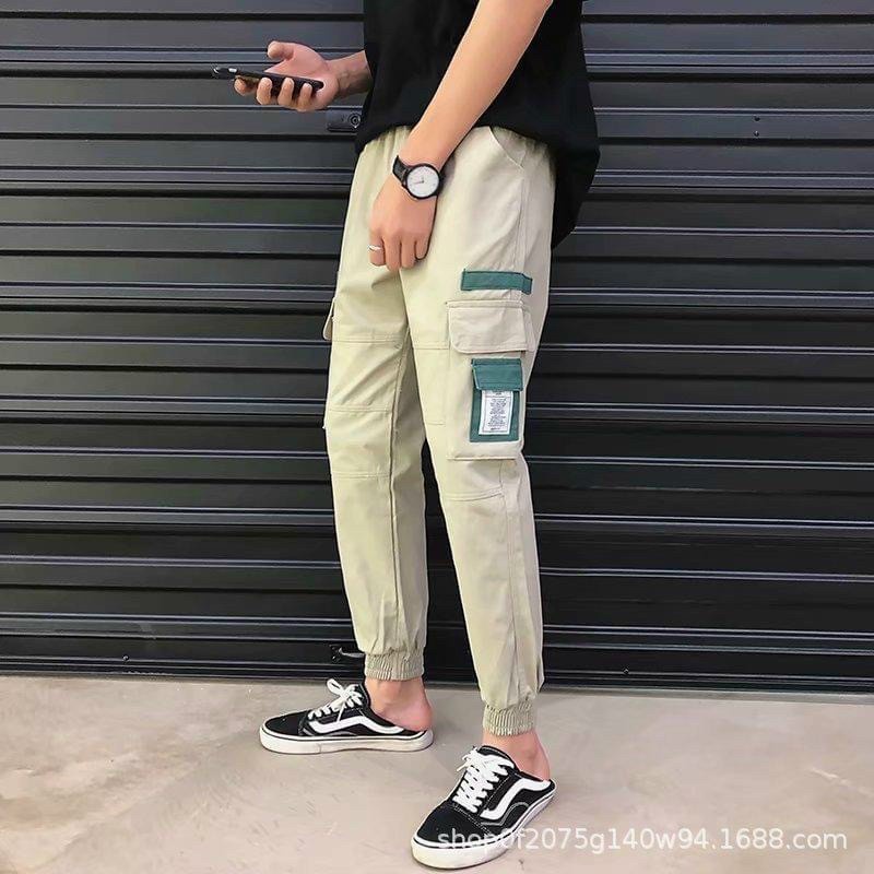 Quần dài kaki nam túi hộp bo gót phong cách thể thao, quần jogger thể thao nam bo ống phối túi xanh chất kaki xịn