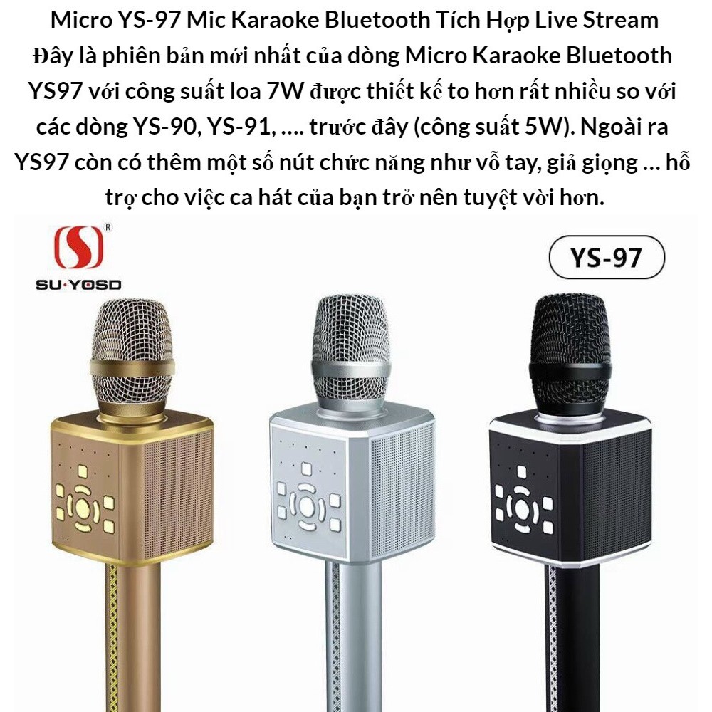 Micro YS-97 Mic karaoke bluetooth tích hợp live stream sound card 3 in 1 cao cấp - Hàng chính hãng