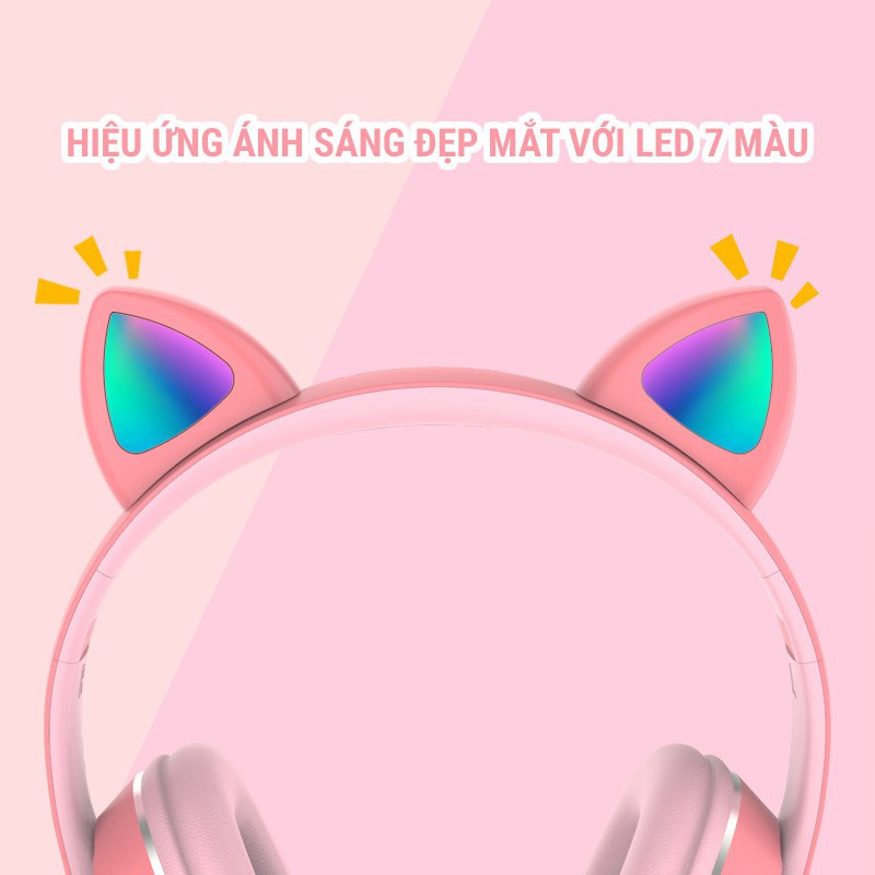 Tai nghe bluetooth Beartek tai mèo chụp tai VZV-23M đèn led đổi màu gaming