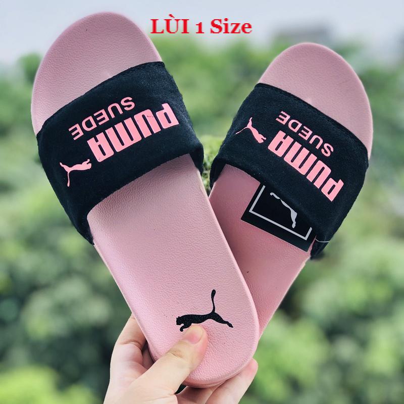 Dép unisex 𝐌𝐋𝐁 𝐏𝐔𝐌𝐀 ❤️FREESHIP + Hộp❤️ dép mlb bóng chày quai ngang thể thao nữ in PUMA da lộn, hồng-quai-đen