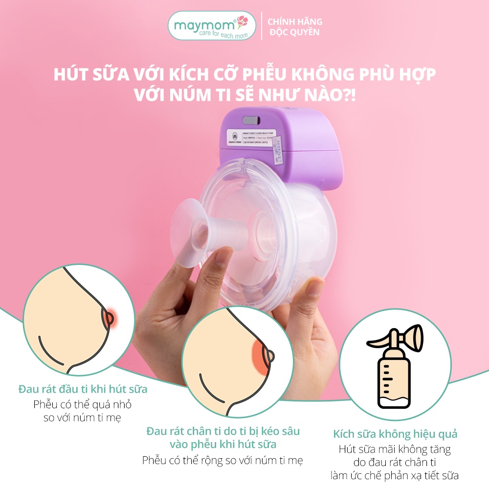 Trợ Phễu Maymom Size 13-15-17-19-21mm, Đệm Giảm Hạ Size Phễu Hút Sữa, Cup Vắt Sữa, Chất Liệu Silicone Êm Ái và An Toàn