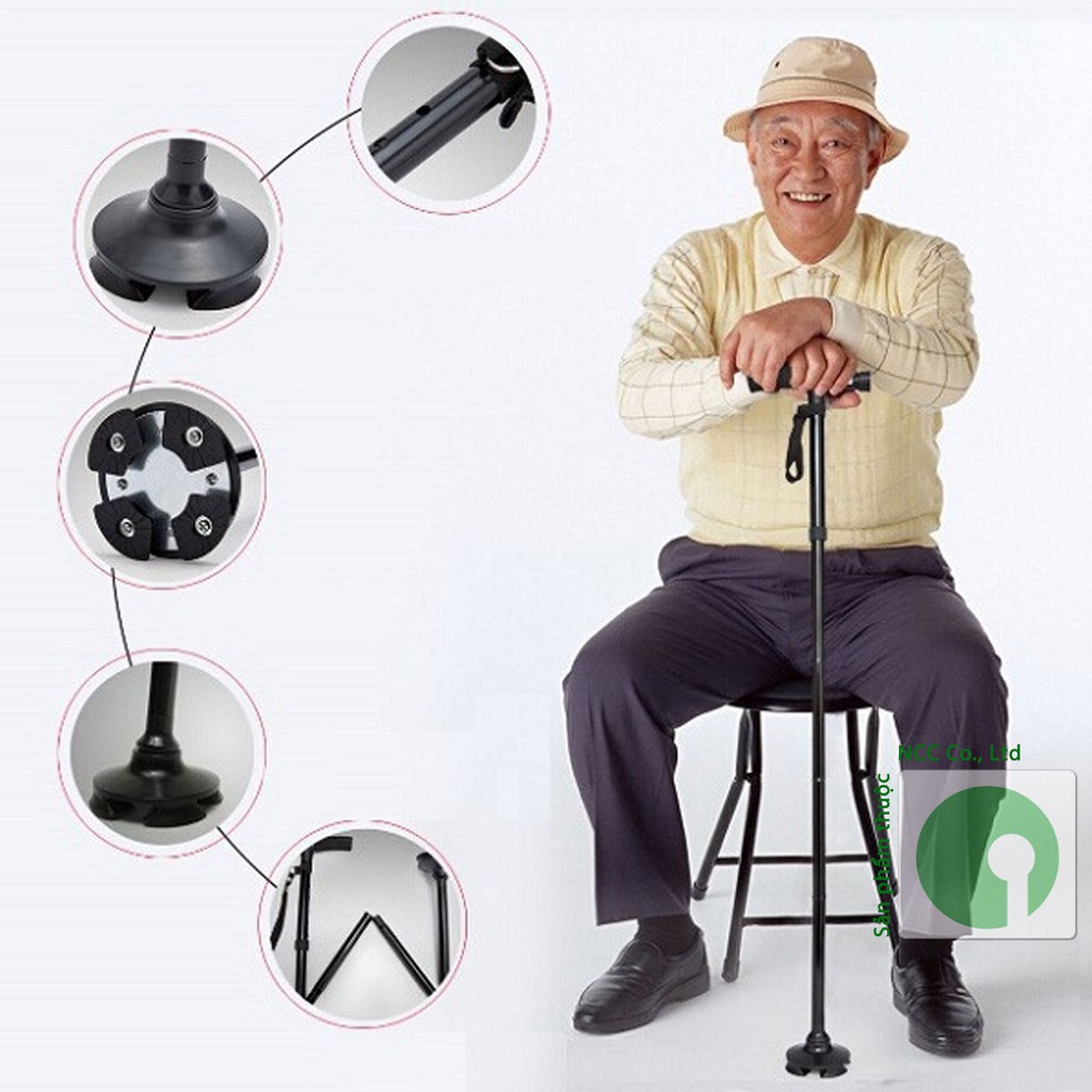 Gậy Trusty Cane - Gậy Gấp Gọn Chống Trượt Có Đèn Pin Cho Người Cao Tuổi