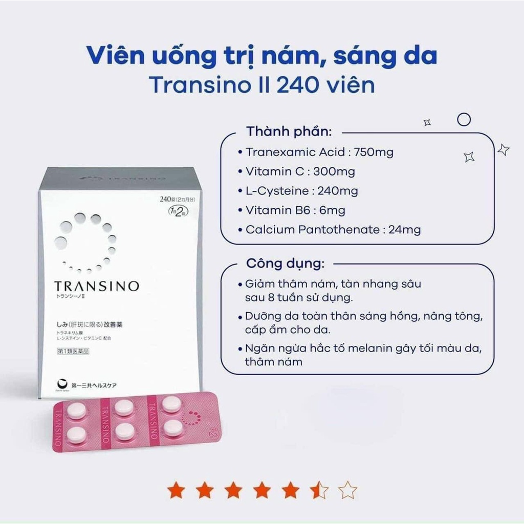 Viên uống làm mờ nám Transino Nhật Bản 240 viên