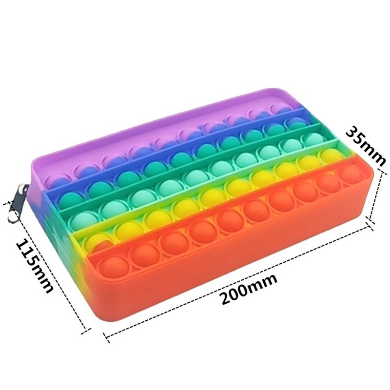 Túi đựng bút hình dạng đồ chơi bóp bong bóng bằng silicon mềm màu cầu vồng vui nhộn