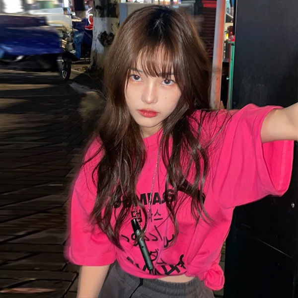 COZOK Áo Thun Tay Ngắn Cổ Tròn Dáng Rộng In Chữ Thời Trang Hàn Quốc Trẻ Trung