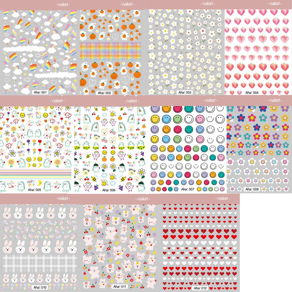 [Hàng mới về] Miếng Dán Trang Trí Móng Tay Họa Tiết Hoa / Gấu Hoạt Hình Dễ Thương Diy