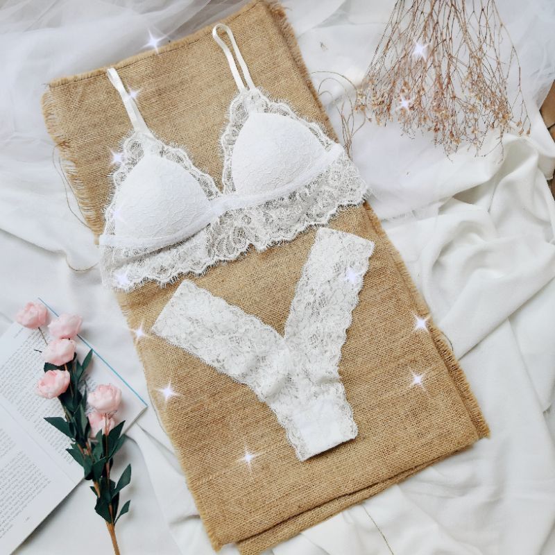 [GIÁ SIÊU RẺ] Set bralette lông mi trắng