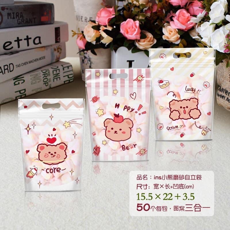 set 50 túi zip 15,5x22cm gấu thỏ đựng vừa 200g kẹo