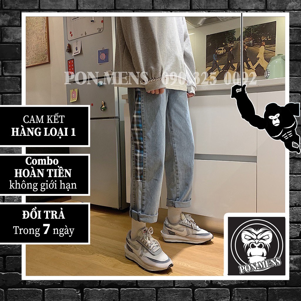 Quần baggy jean ống rộng xuông unisex nam nữ họa tiết kẻ sọc 2 bên t515 mới 2021 | BigBuy360 - bigbuy360.vn