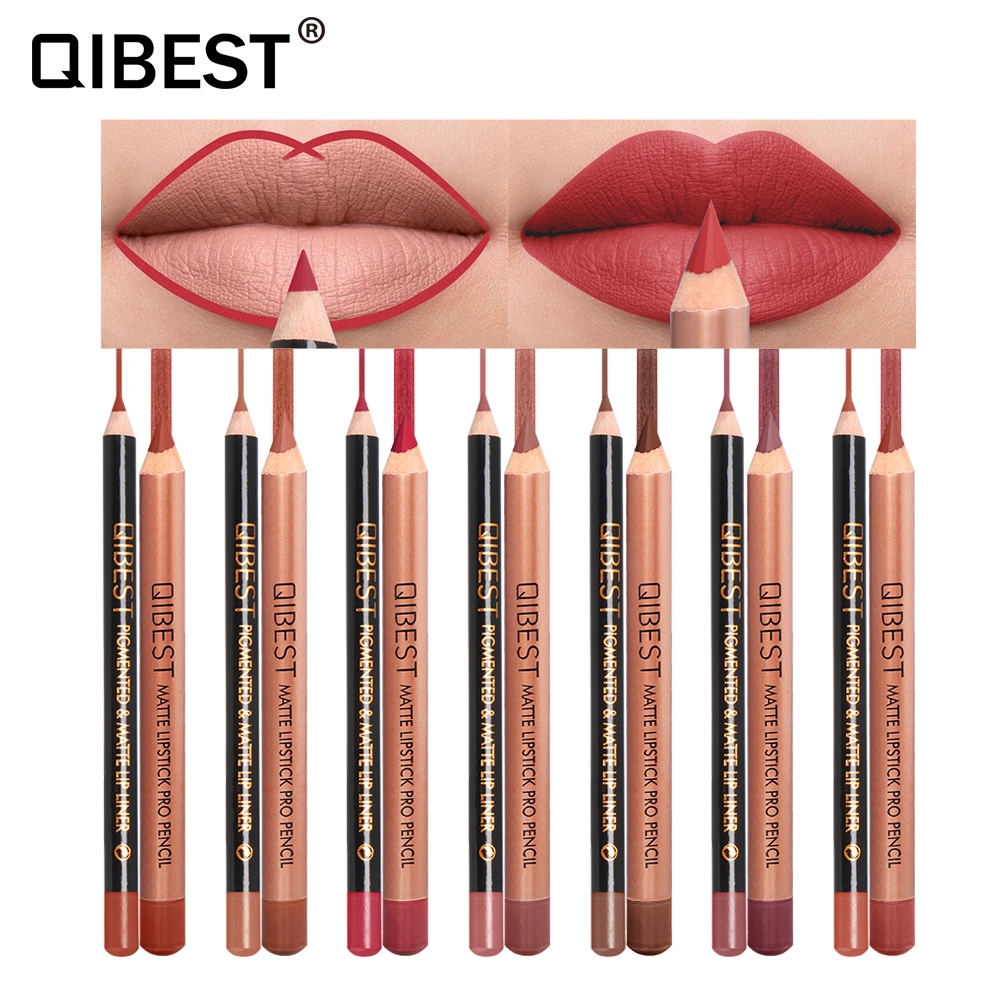Bộ chì kẻ viền môi + bút son môi QIBEST 15 màu lựa chọn chống thấm nước tiện dụng | BigBuy360 - bigbuy360.vn