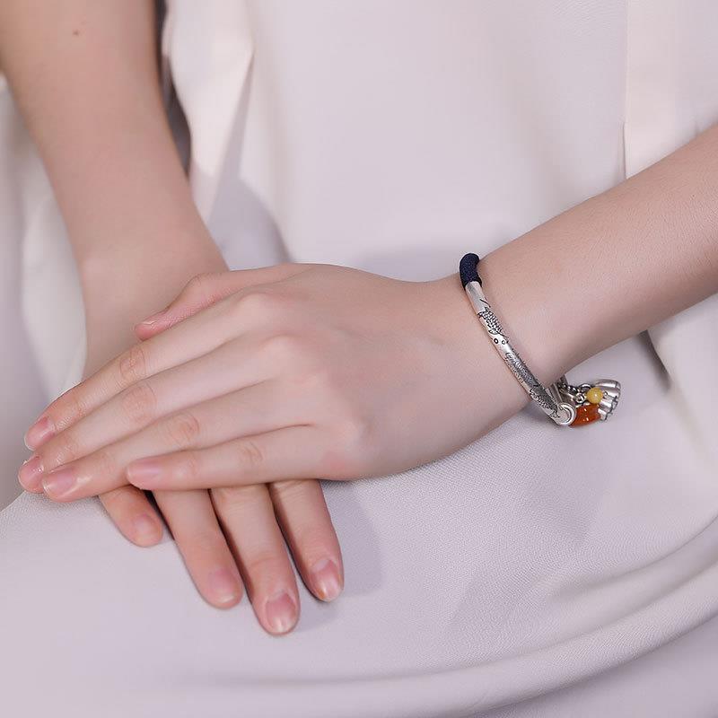 Love❤jewellery,S999 Silver Retro Lotus Carp Bracelet