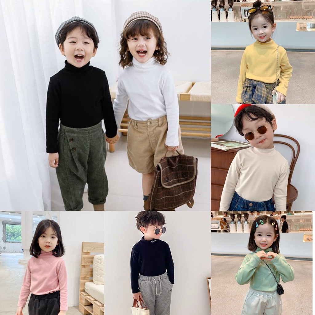 Áo giữ nhiệt thun nỉ cao cổ 3 phân áo dài tay cực ấm cho bé 1-10 tuổi xuất Hàn nhiều màu