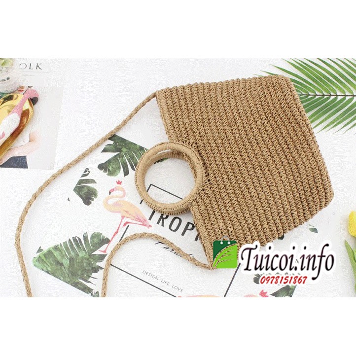 Túi cói đeo chéo quai tròn-[Giá gốc tại xưởng]