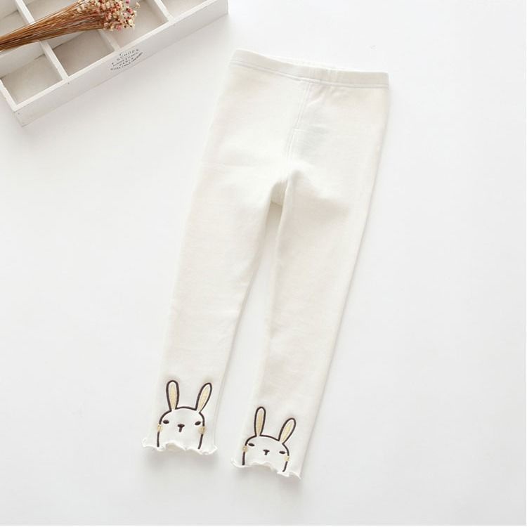 Quần Legging Cotton Mỏng Thêu Hình Thỏ Dễ Thương Phong Cách Hàn Quốc Cho Bé Gái